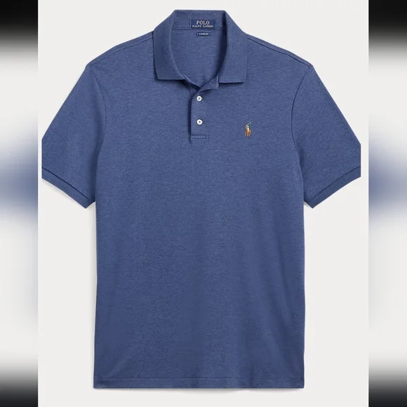 Polo Ralph Lauren Custom Slim-fit cotton piqué Heather Blue Men polo shirt Sz M